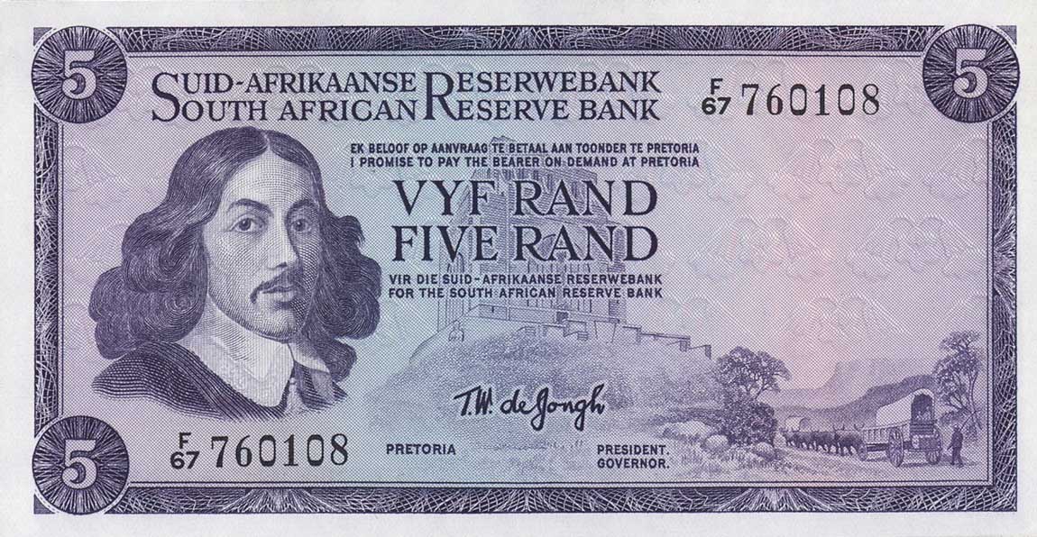 Front of South Africa p112b: 5 Rand from 1967