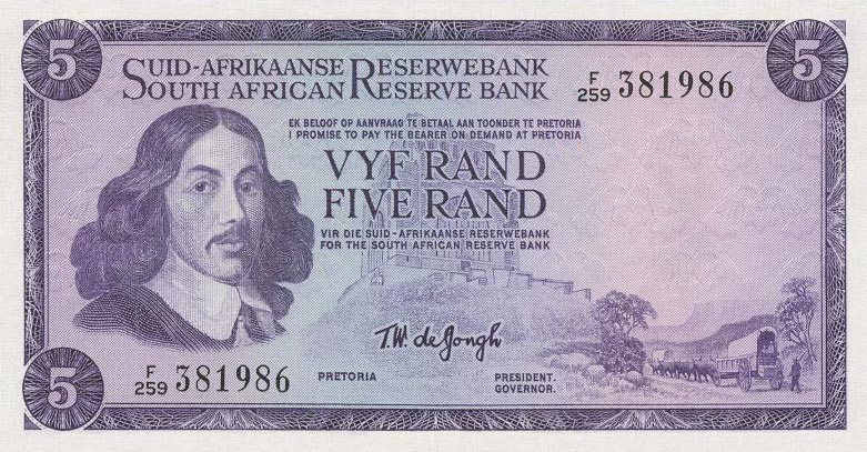 Front of South Africa p112c: 5 Rand from 1975