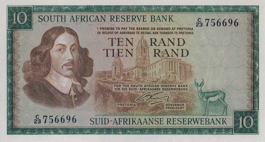 Front of South Africa p113a: 10 Rand from 1966