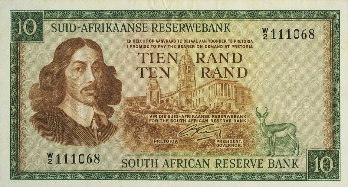 Front of South Africa p114a: 10 Rand from 1966
