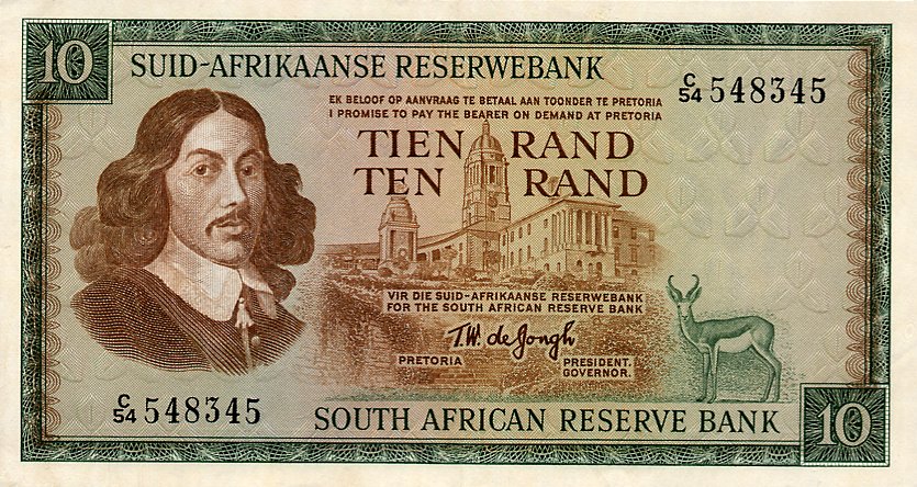 Front of South Africa p114b: 10 Rand from 1967