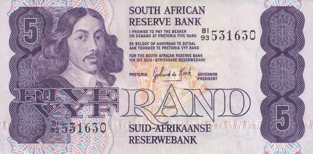 Front of South Africa p119b: 5 Rand from 1981