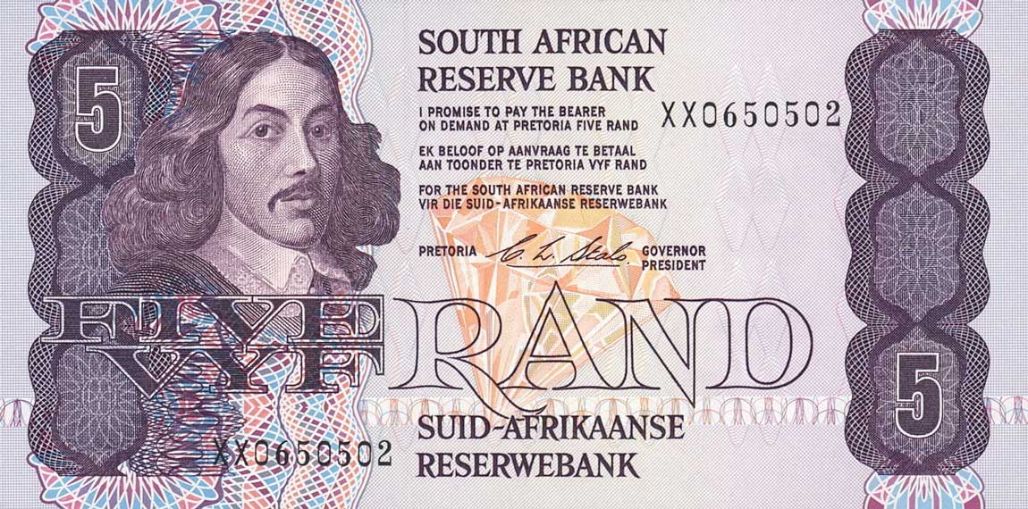 Front of South Africa p119r: 5 Rand from 1978