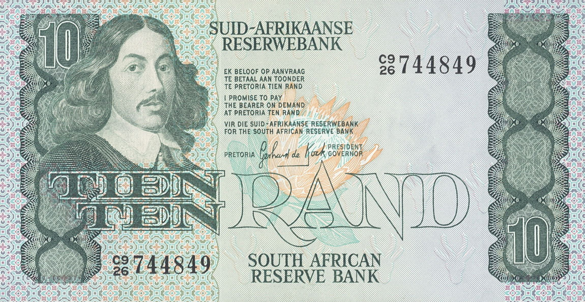 Front of South Africa p120c: 10 Rand from 1982