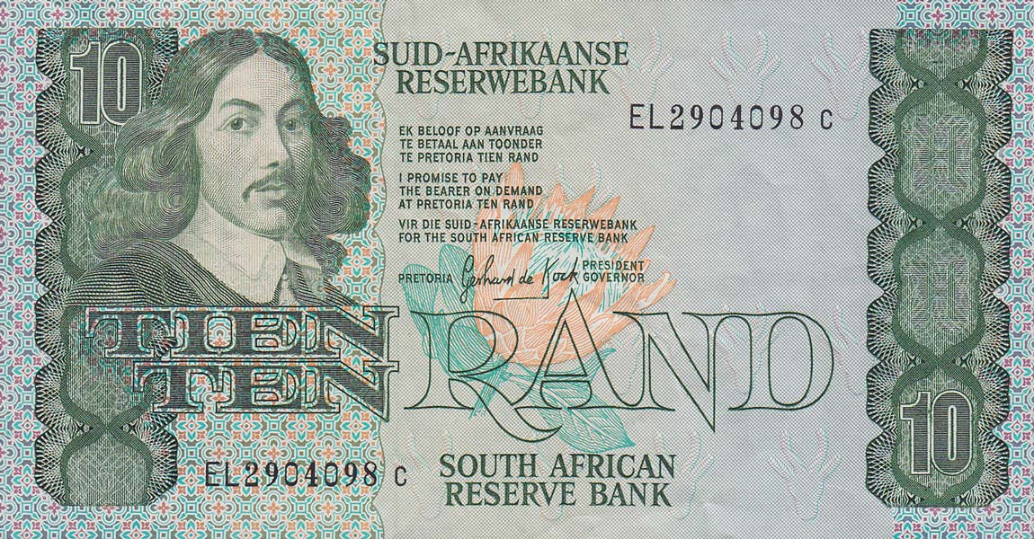 Front of South Africa p120d: 10 Rand from 1985