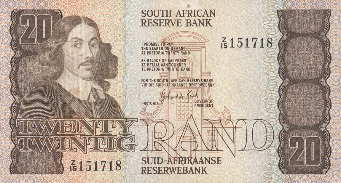 Front of South Africa p121c: 20 Rand from 1982