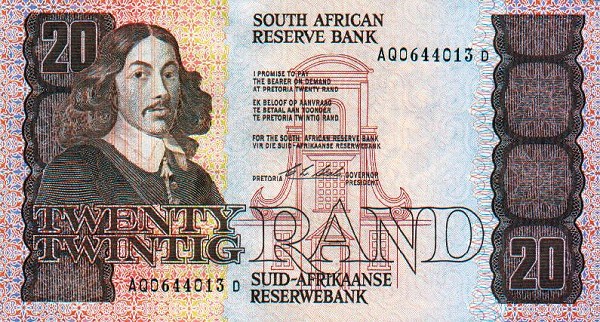 Front of South Africa p121e: 20 Rand from 1990