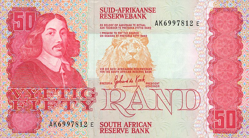 Front of South Africa p122a: 50 Rand from 1984