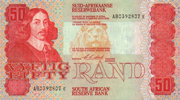 Front of South Africa p122b: 50 Rand from 1990