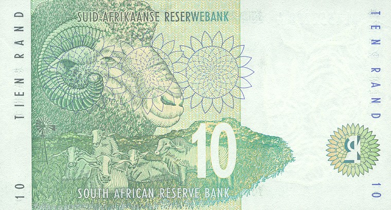 Back of South Africa p123b: 10 Rand from 1999