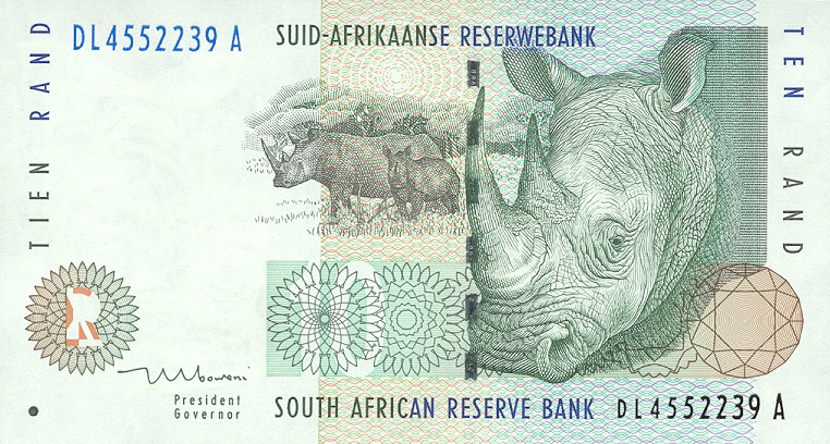 Front of South Africa p123b: 10 Rand from 1999