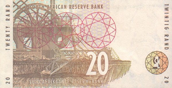 Back of South Africa p124a: 20 Rand from 1993