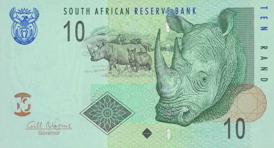Front of South Africa p128b: 10 Rand from 2005