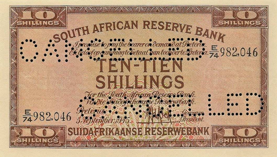 Front of South Africa p82s: 10 Shillings from 1928