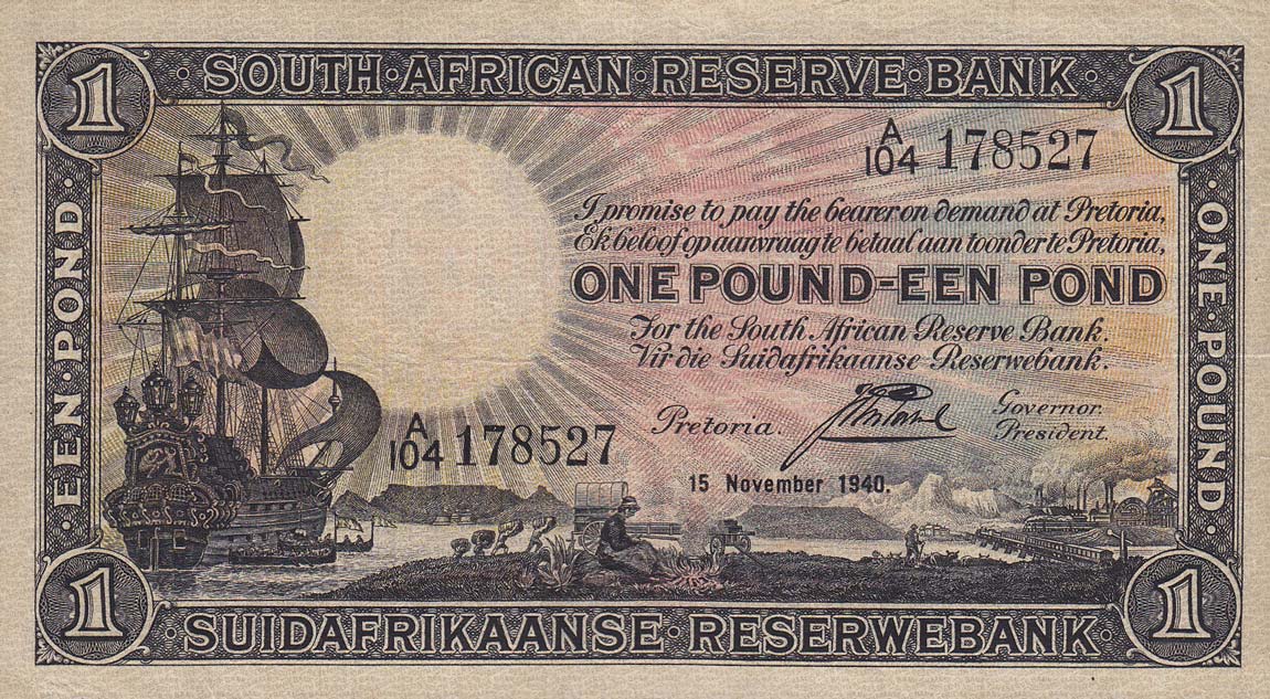 Front of South Africa p84e: 1 Pound from 1938