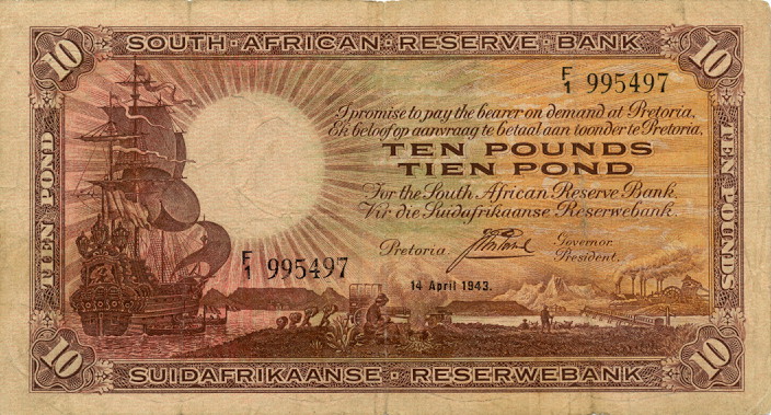 Front of South Africa p87: 10 Pounds from 1943
