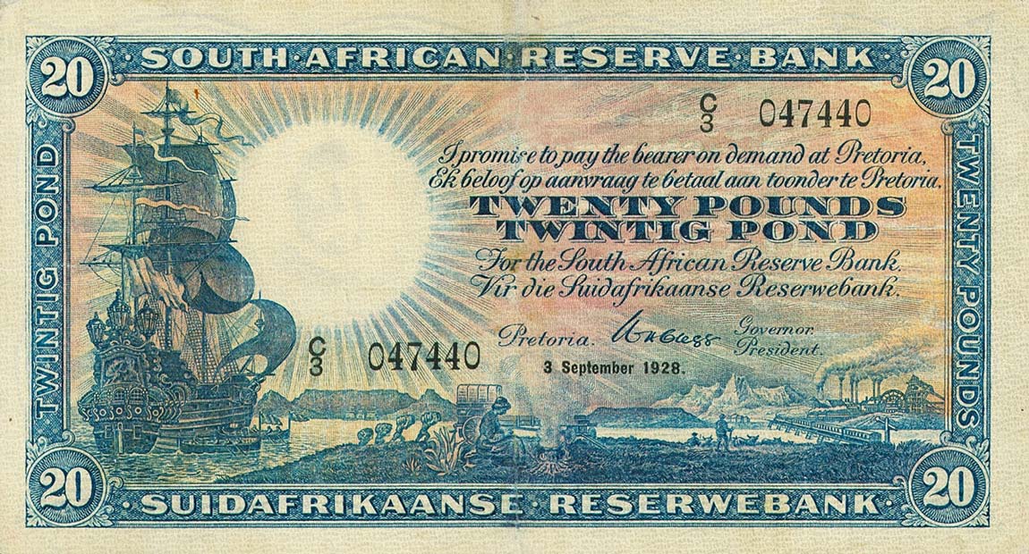 Front of South Africa p88a: 20 Pounds from 1928