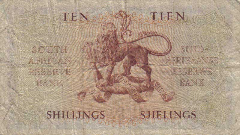 Back of South Africa p90b: 10 Shillings from 1950