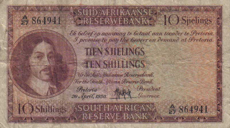 Front of South Africa p90b: 10 Shillings from 1950