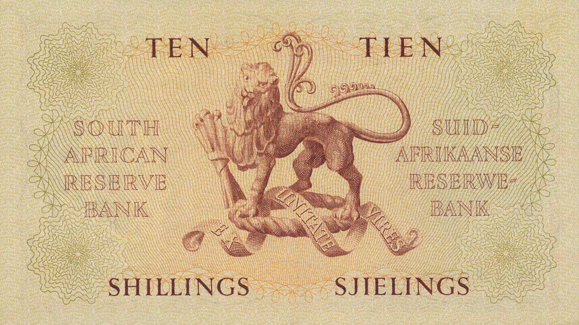 Back of South Africa p90c: 10 Shillings from 1951