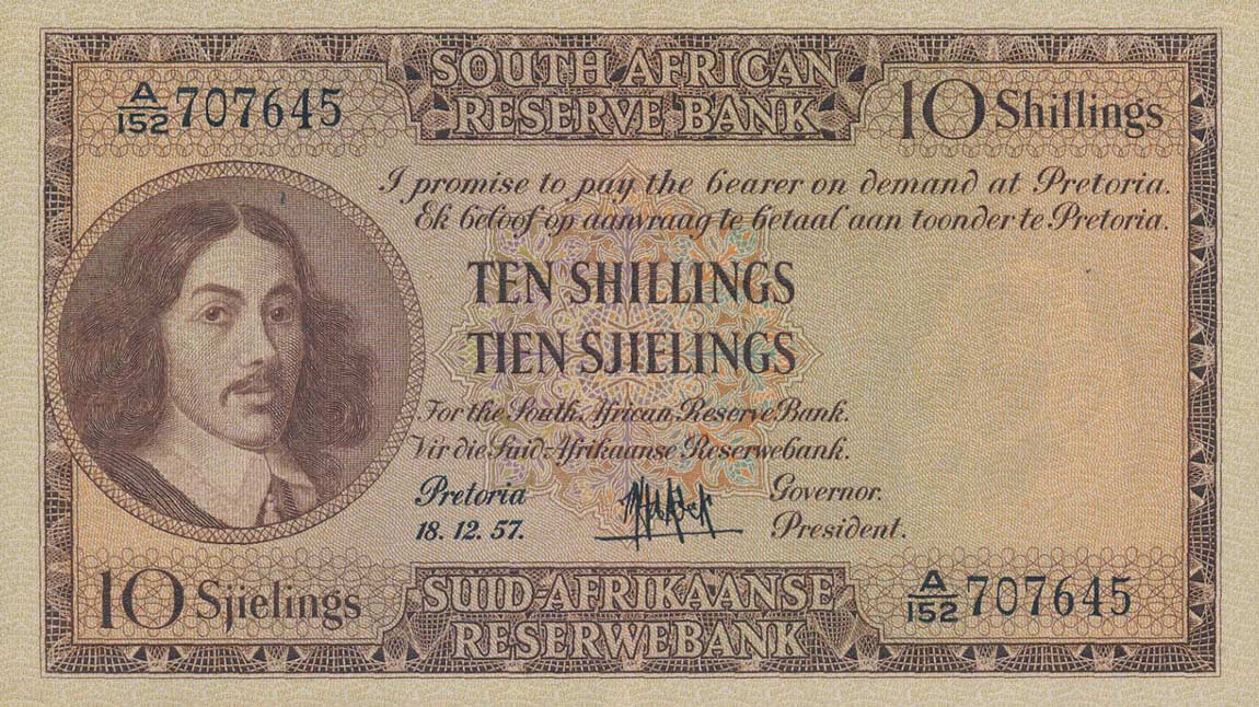 Front of South Africa p90c: 10 Shillings from 1951