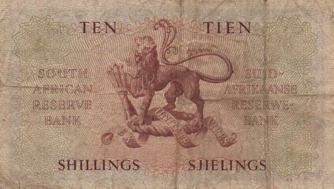 Back of South Africa p91c: 10 Shillings from 1950