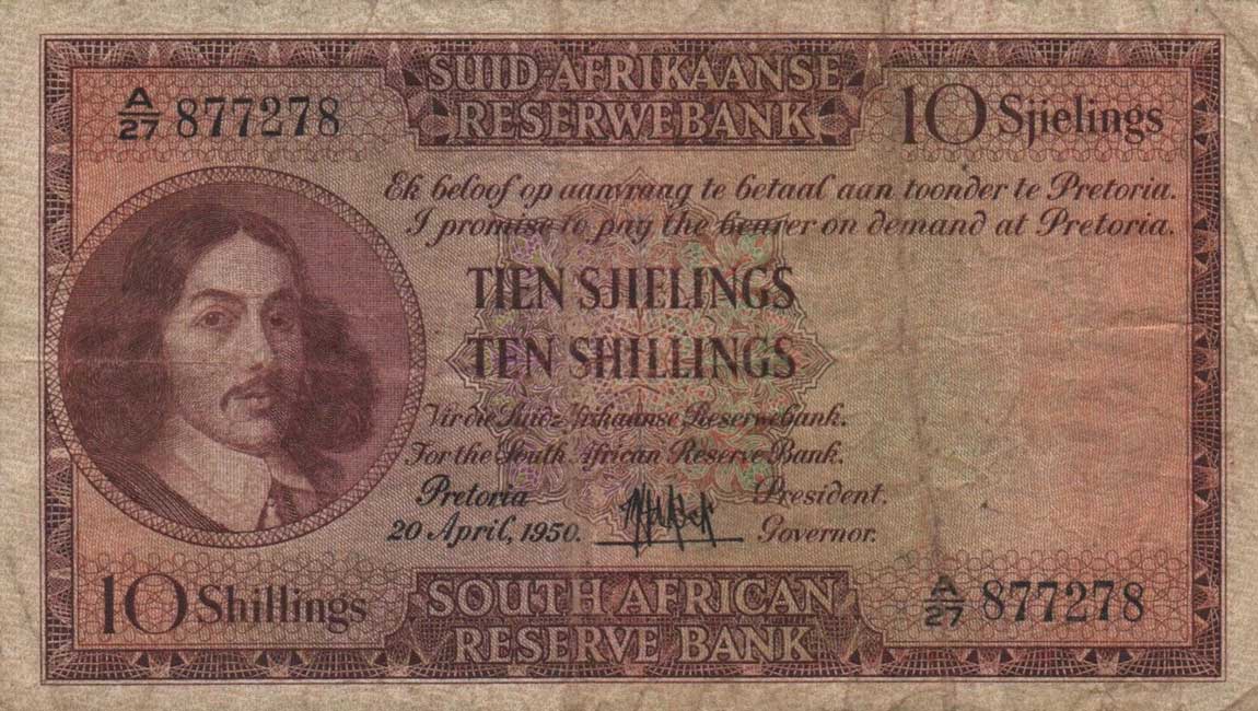 Front of South Africa p91c: 10 Shillings from 1950