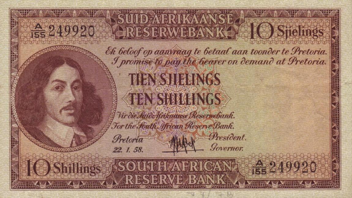 Front of South Africa p91d: 10 Shillings from 1951