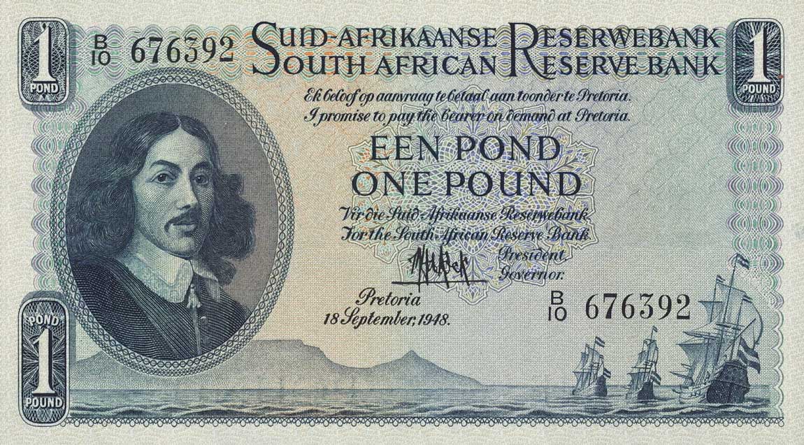 Front of South Africa p93a: 1 Pound from 1949