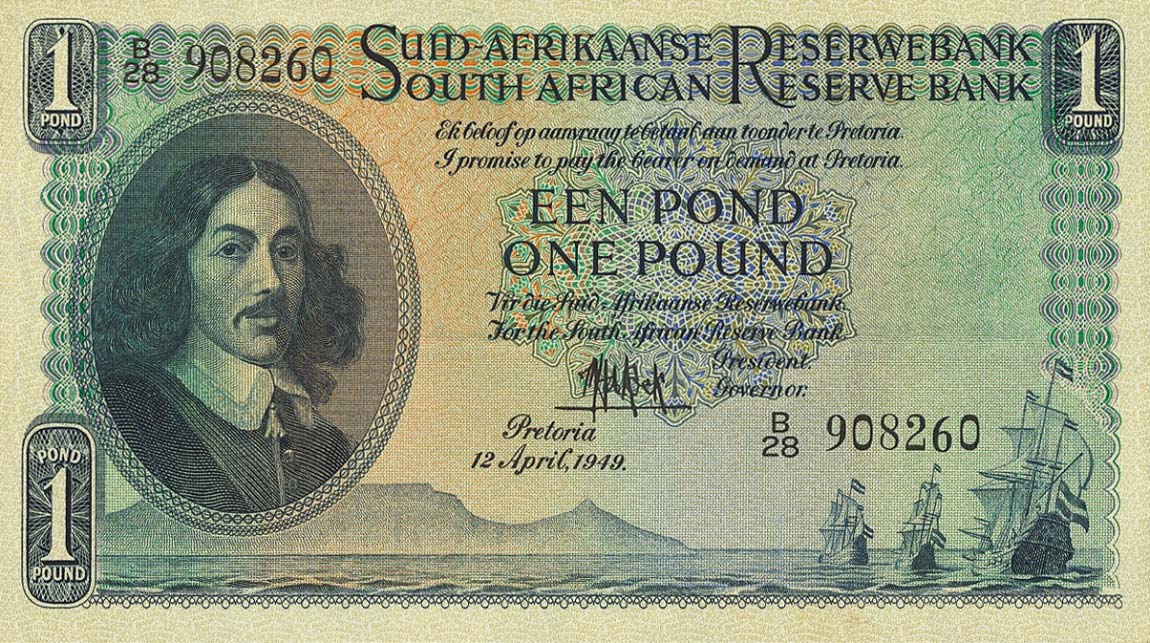 Front of South Africa p93b: 1 Pound from 1949