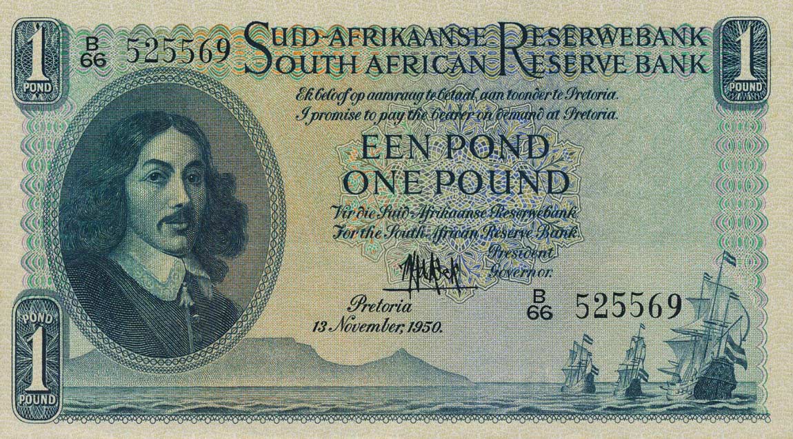 Front of South Africa p93c: 1 Pound from 1949