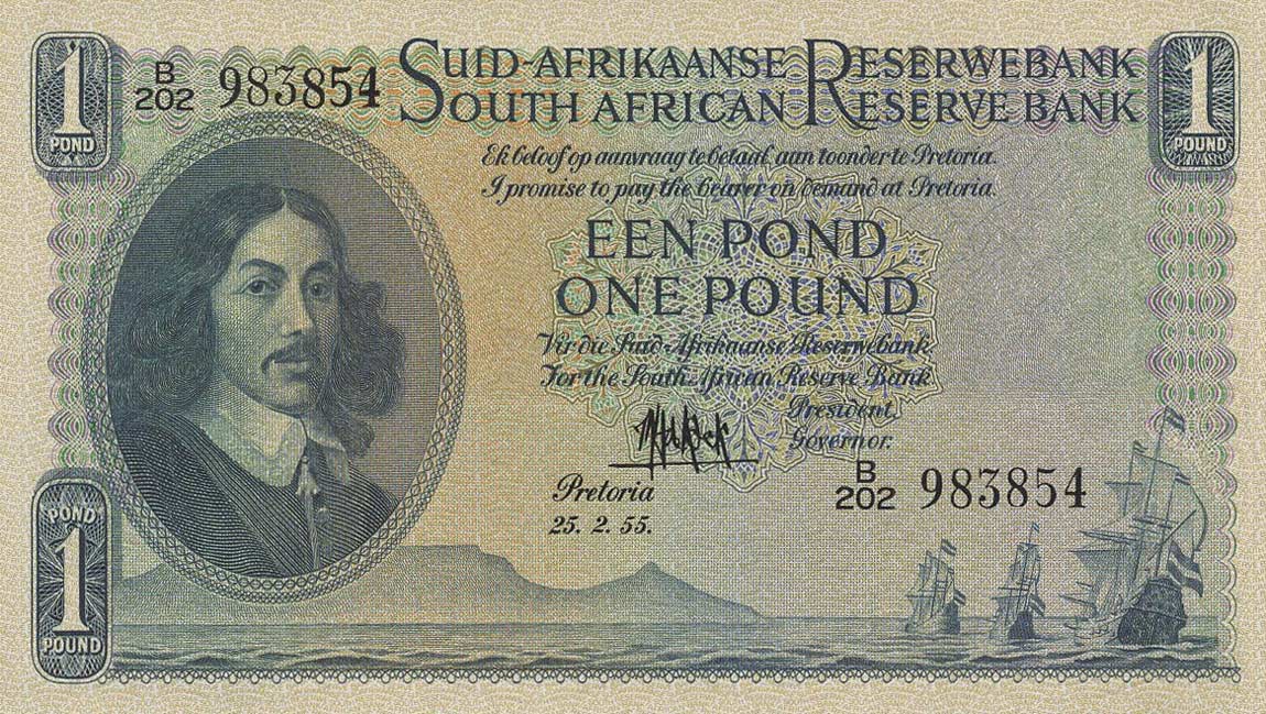 Front of South Africa p93e: 1 Pound from 1951