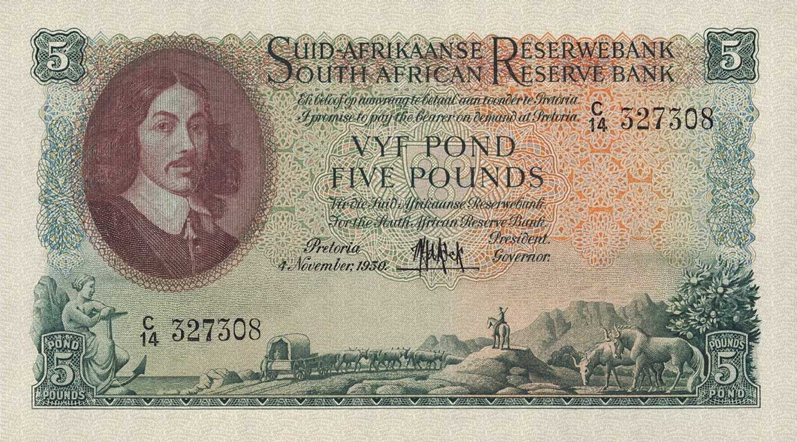 Front of South Africa p97a: 5 Pounds from 1950