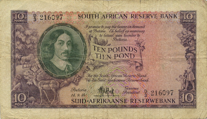 Front of South Africa p98: 10 Pounds from 1952