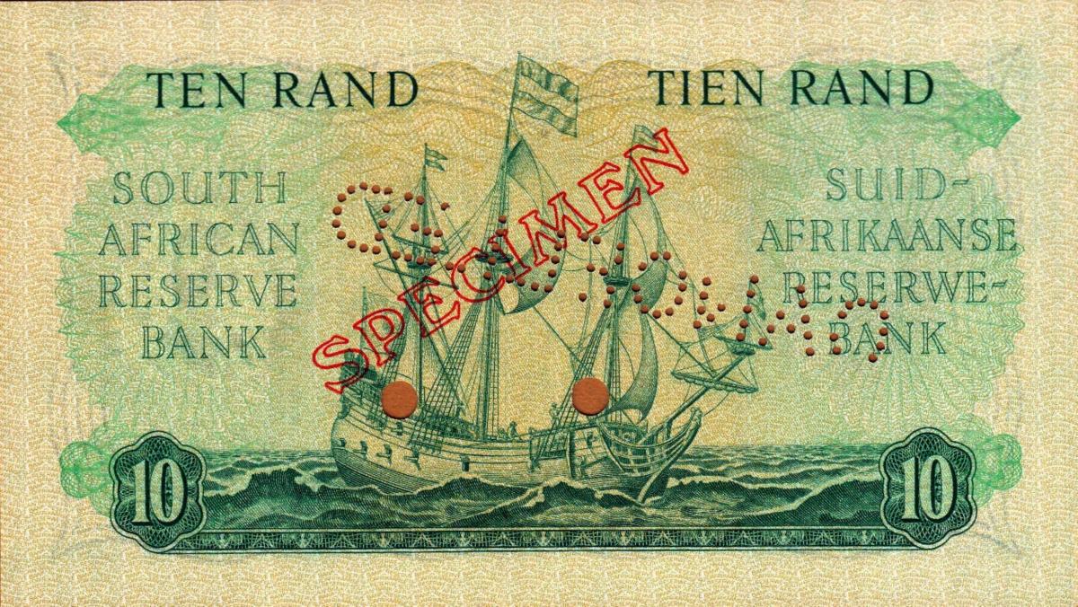 Back of South Africa p107s: 10 Rand from 1961