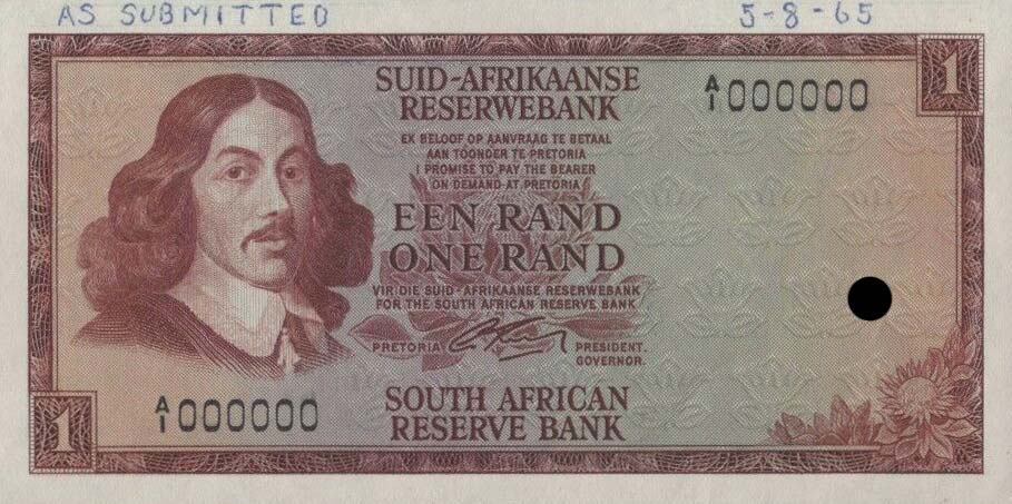 Front of South Africa p110s1: 1 Rand from 1966