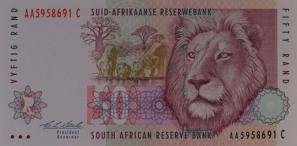 Front of South Africa p125a: 50 Rand from 1992