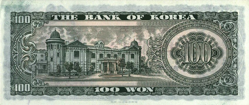 Back of Korea, South p38A: 100 Won from 1965