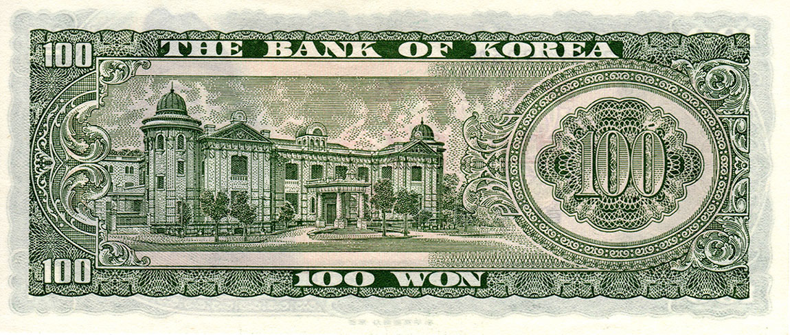Back of Korea, South p38a: 100 Won from 1965