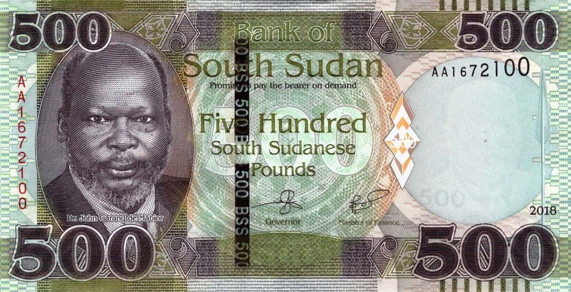 Front of South Sudan p16a: 500 Pounds from 2018