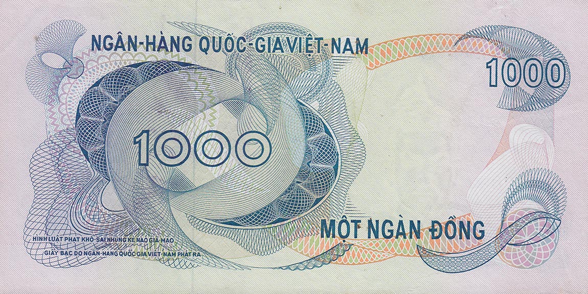 Back of Vietnam, South p29a: 1000 Dong from 1971