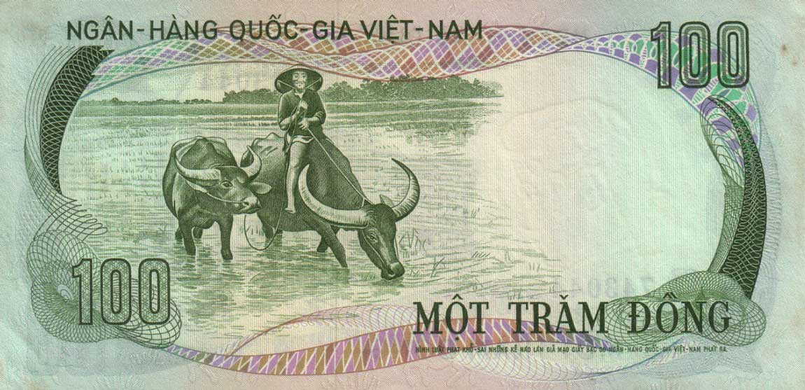 Back of Vietnam, South p31a: 100 Dong from 1972