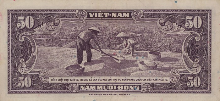 Back of Vietnam, South p7a: 50 Dong from 1956