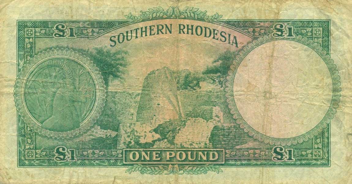 Back of Southern Rhodesia p10a: 1 Pound from 1939