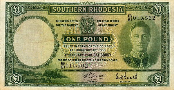 Front of Southern Rhodesia p10d: 1 Pound from 1948