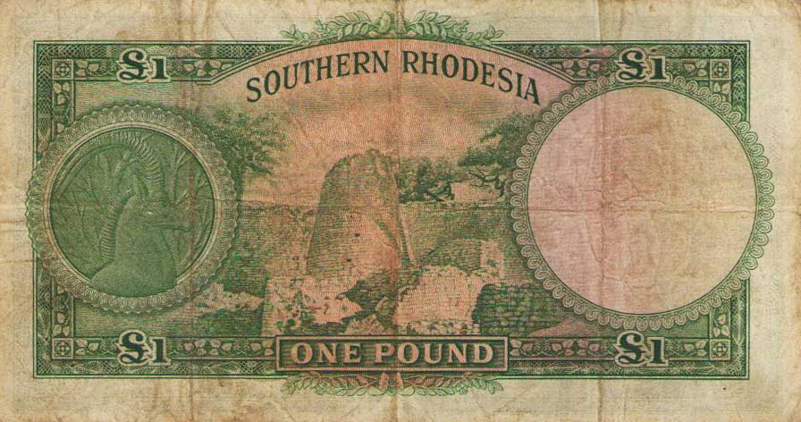 Back of Southern Rhodesia p10e: 1 Pound from 1950