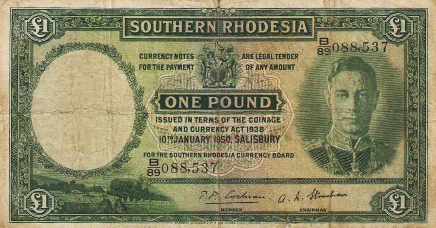 Front of Southern Rhodesia p10e: 1 Pound from 1950