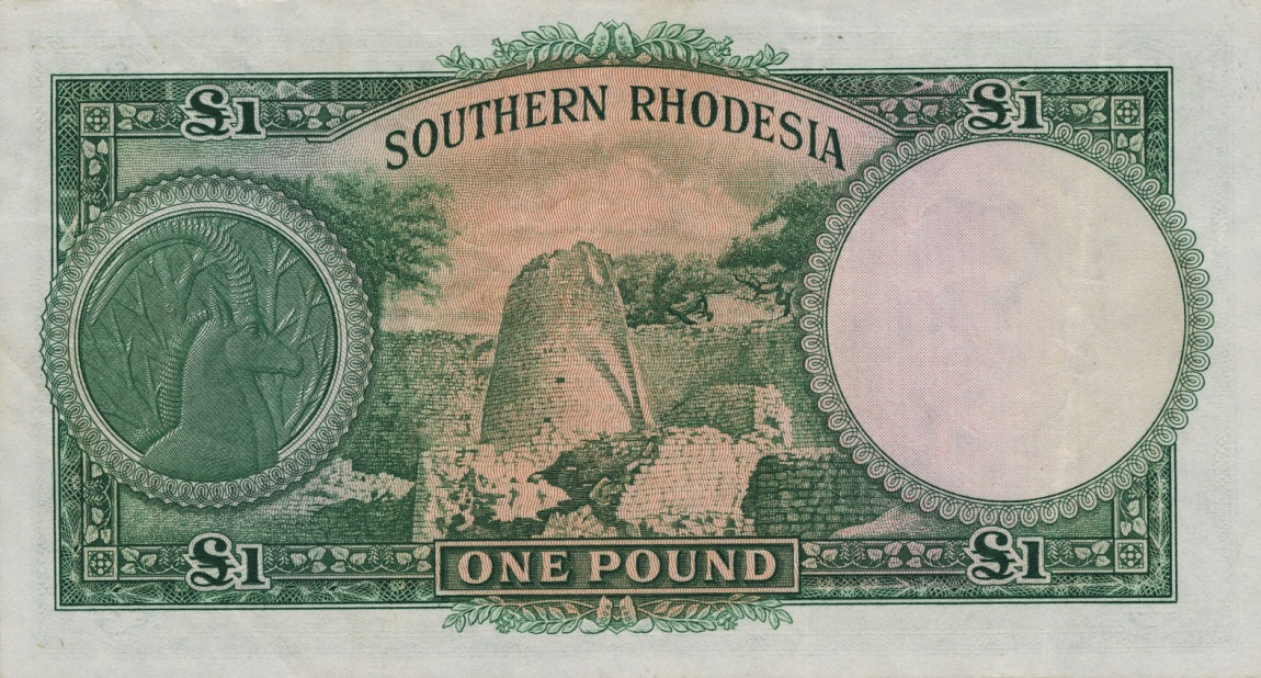 Back of Southern Rhodesia p10f: 1 Pound from 1950