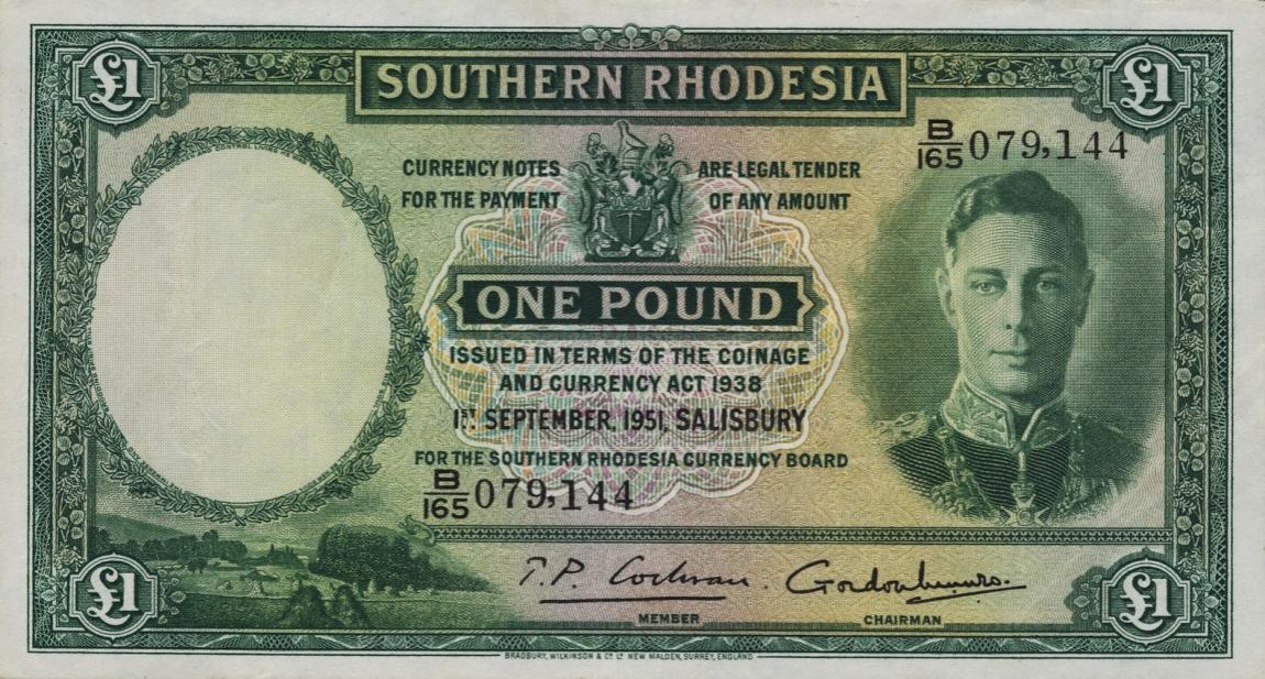 Front of Southern Rhodesia p10f: 1 Pound from 1950