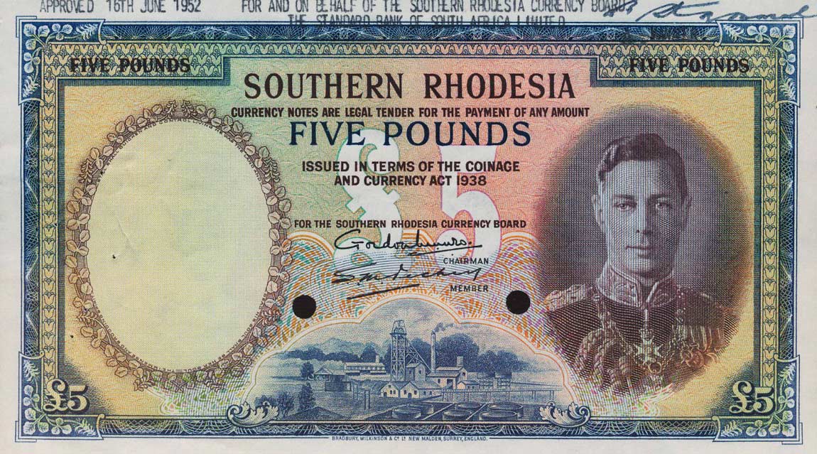 Front of Southern Rhodesia p11s: 5 Pounds from 1939